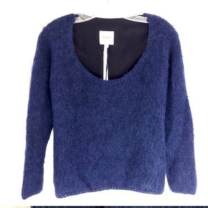 Auden Navy Black 100% Alpaca front 100%Silk back Sweater! Warm and Stylish